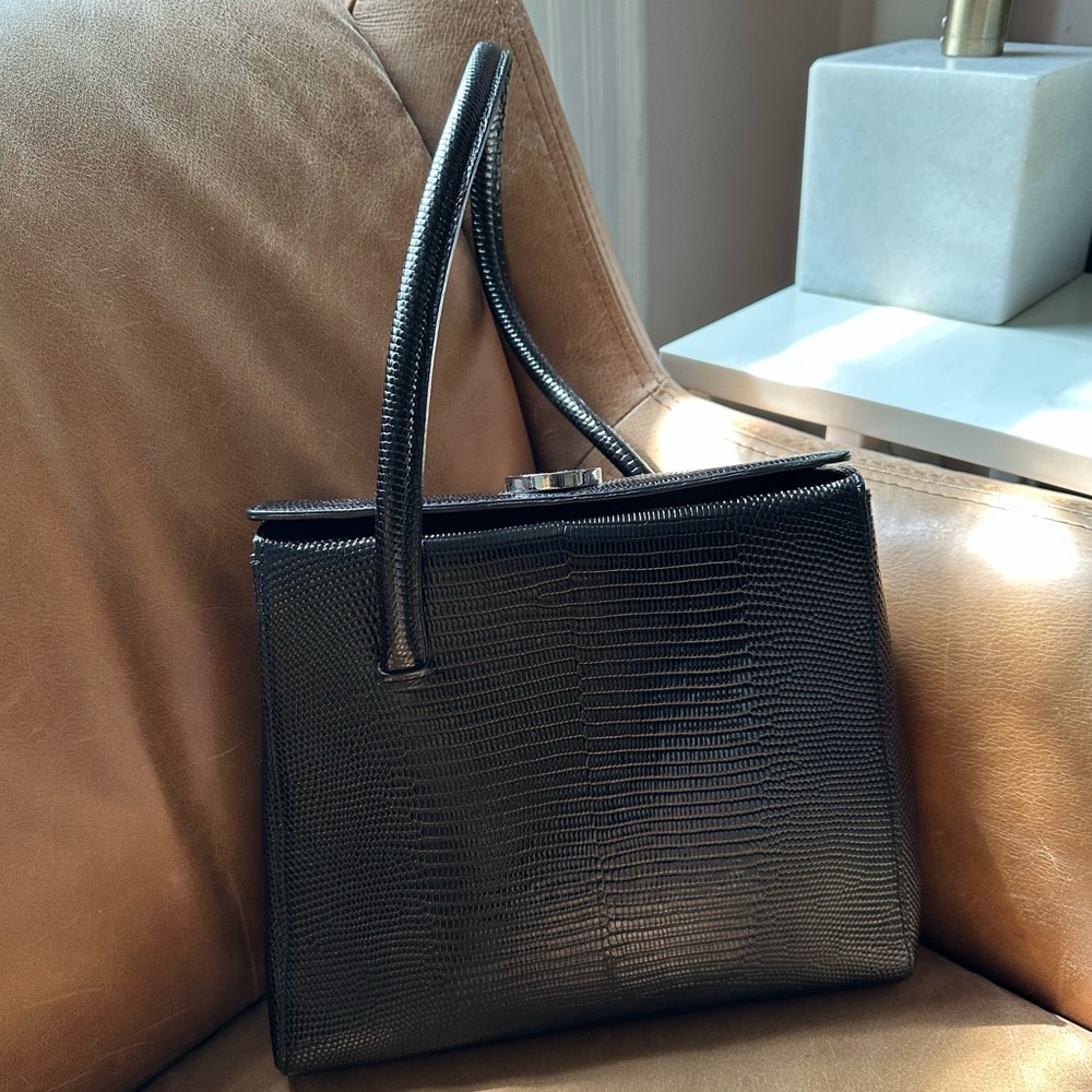 Little Liffner MADAME MADEMOISELLE black Lizard LEATHER SMALL MINI BAG PURSE - Picture 4 of 14